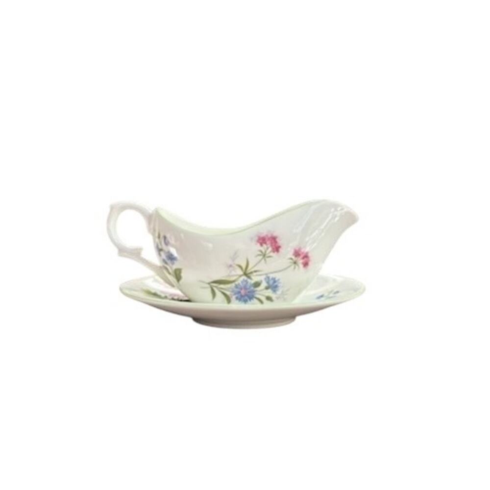 Staffordshire Mini Gravy Boat & Plate Wildflowers Sauce Cottagecore Farmhouse